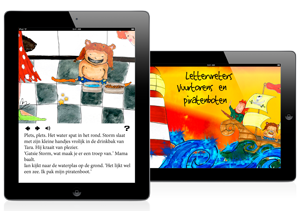 Twee ipads met: Lettervreters vuurtorens en piratenboten